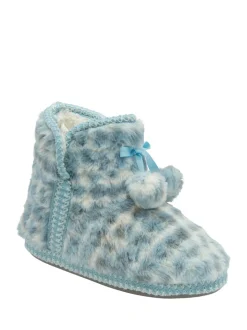 Blauw - Dunlop Faux Bootie Pom Pom Slippers