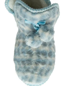 Blauw - Dunlop Faux Bootie Pom Pom Slippers