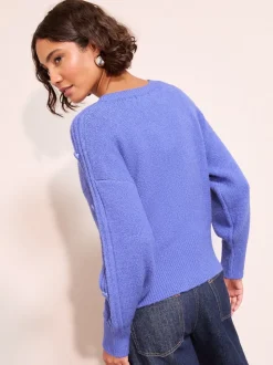 Blauw - Friends Like These Button Sleeve Detail Jumper