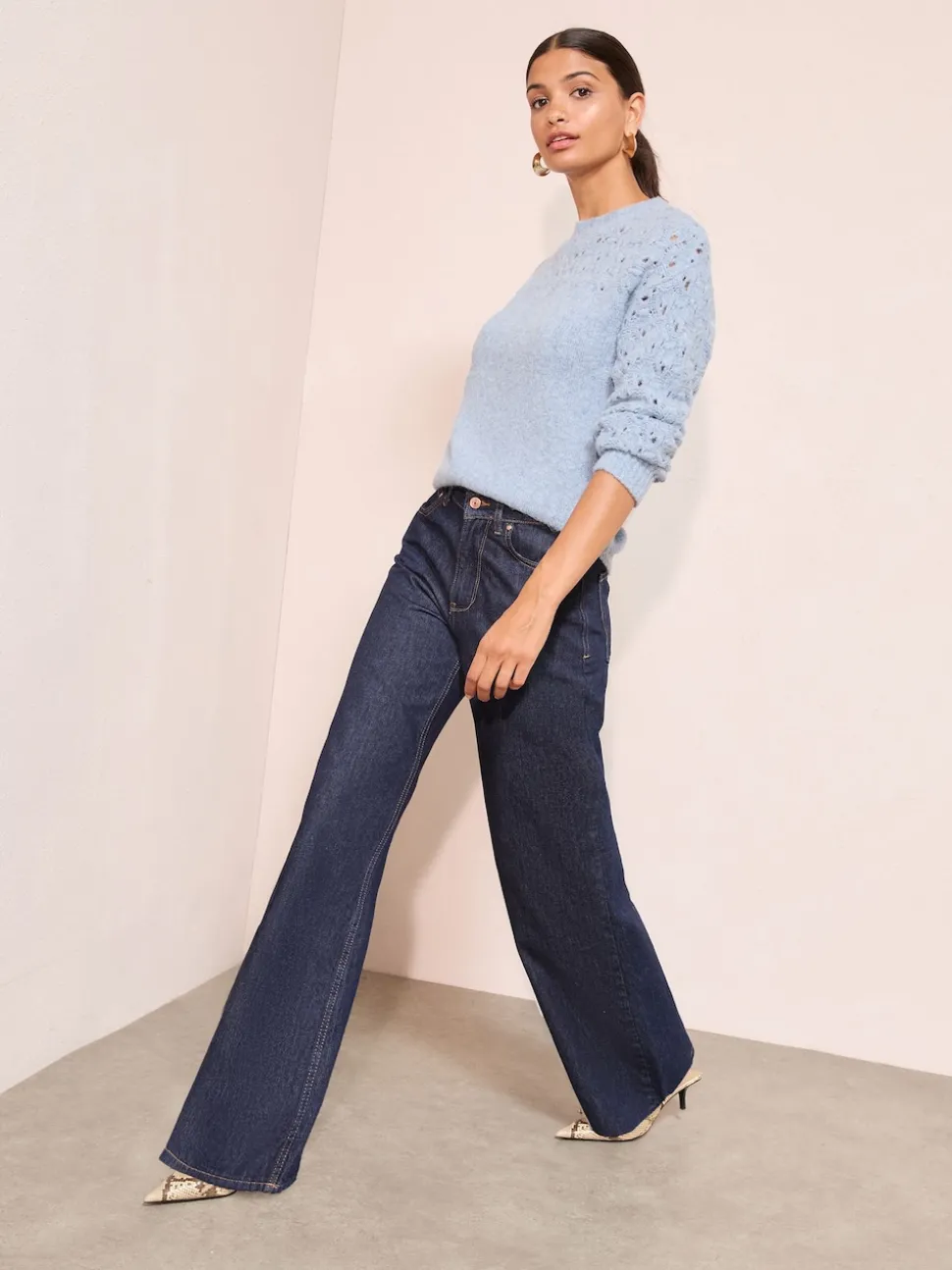 Blauw - Friends Like These Pointelle trui met stiksels