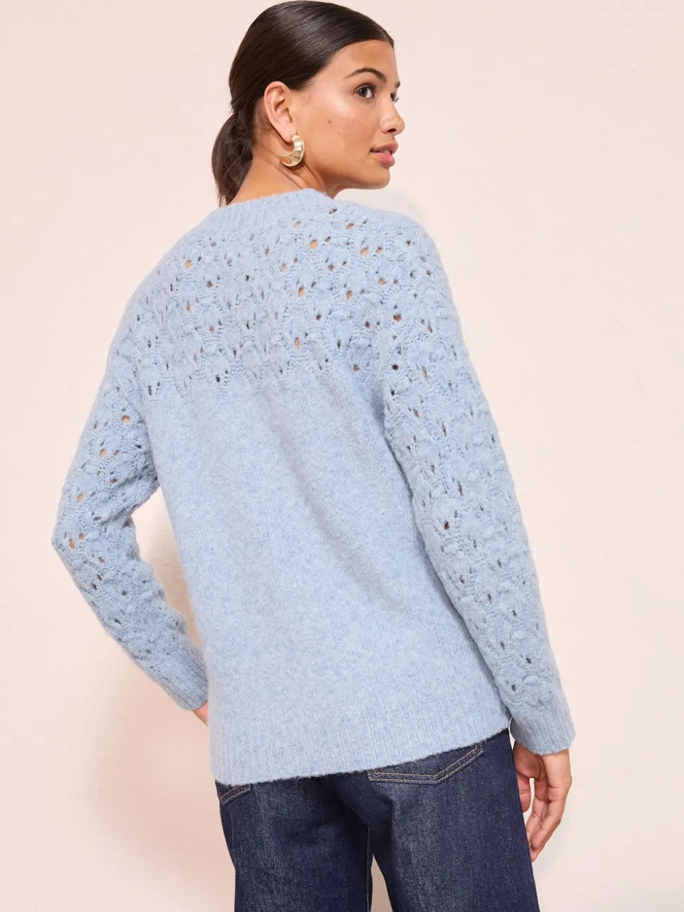 Blauw - Friends Like These Pointelle trui met stiksels