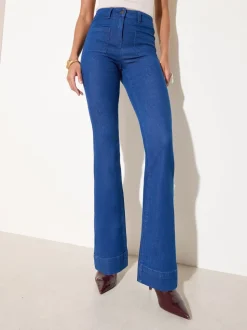 Blauw - Friends Like These jeans met zakken, hoge taille en uitlopende pijpen