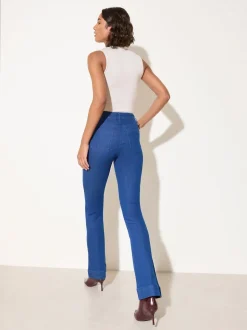 Blauw - Friends Like These jeans met zakken, hoge taille en uitlopende pijpen