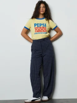 Blauw - Gingham Barrel Leg Trousers