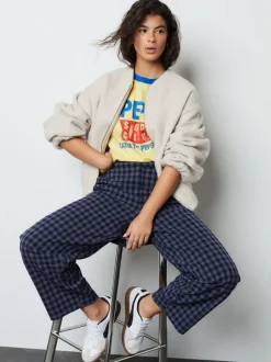 Blauw - Gingham Barrel Leg Trousers