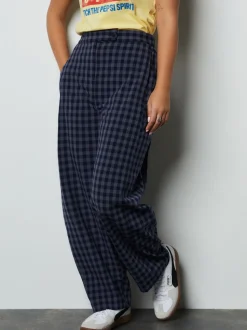 Blauw - Gingham Barrel Leg Trousers