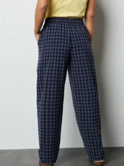 Blauw - Gingham Barrel Leg Trousers