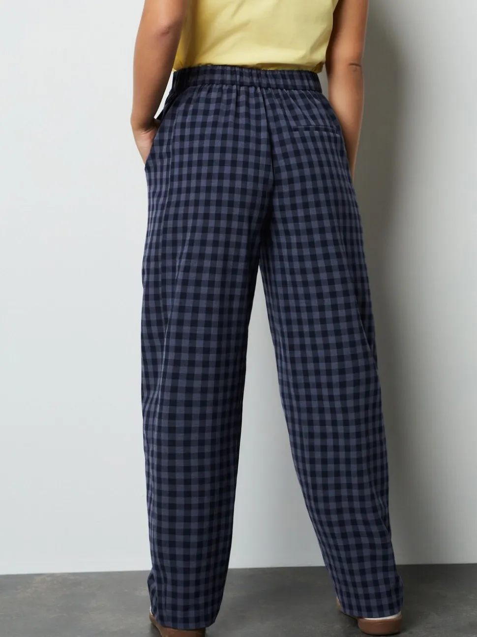 Blauw - Gingham Barrel Leg Trousers