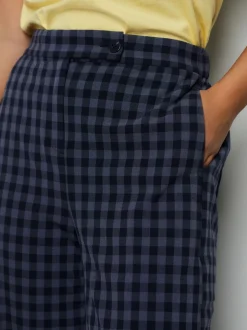 Blauw - Gingham Barrel Leg Trousers