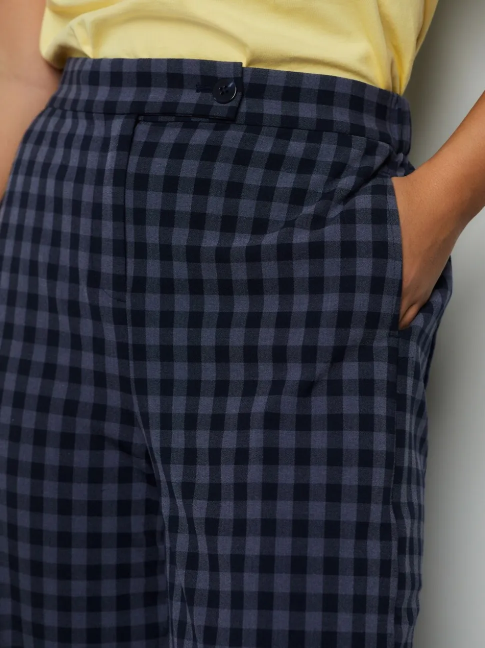 Blauw - Gingham Barrel Leg Trousers