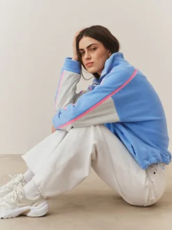 Blauw - Half Zip Fleece with Colourblock Panels