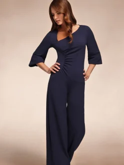 Blauw - Hot Squash Ruched Jumpsuit with Sleeves