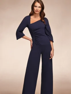 Blauw - Hot Squash Ruched Jumpsuit with Sleeves