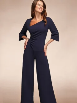 Blauw - Hot Squash Ruched Jumpsuit with Sleeves