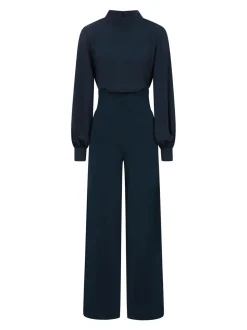 Blauw - HotSquash jumpsuit met wijde pijpen en blousonmouwen