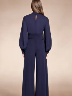 Blauw - HotSquash jumpsuit met wijde pijpen en blousonmouwen