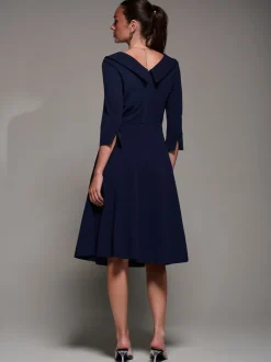 Blauw - Jolie Moi Buttoned Fold Collar Midi Dress