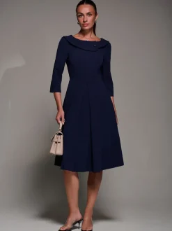 Blauw - Jolie Moi Buttoned Fold Collar Midi Dress