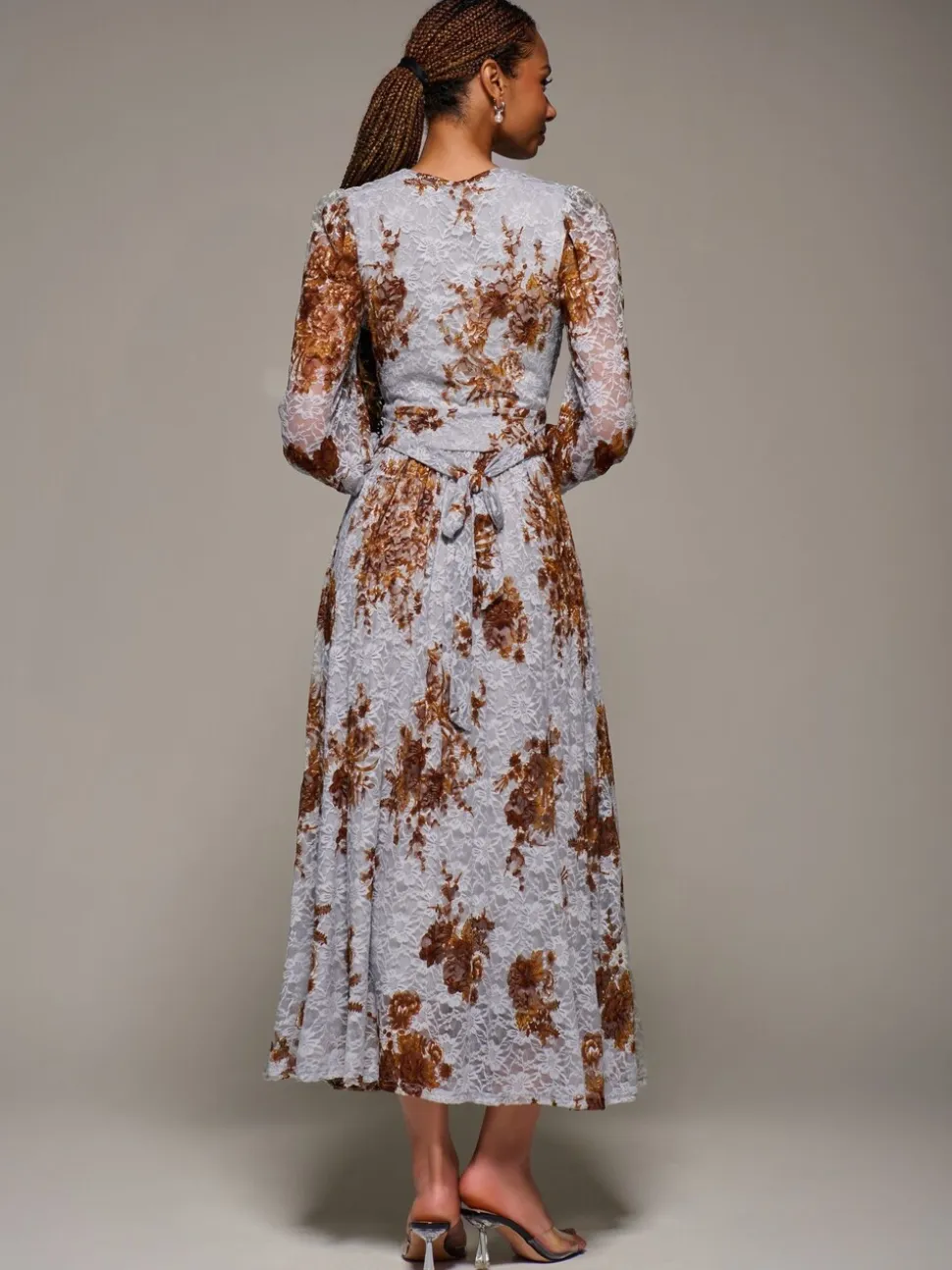 Blauw - Jolie Moi Long Sleeve Printed Lace Midaxi Dress