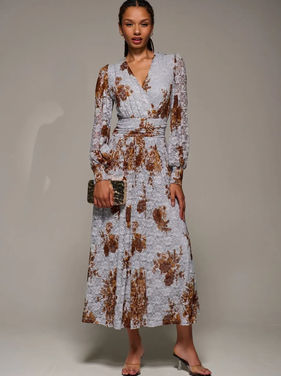 Blauw - Jolie Moi Long Sleeve Printed Lace Midaxi Dress