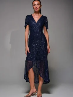 Blauw - Jolie Moi Sequin Angel Sleeve Ruffle Hem Maxi Dress