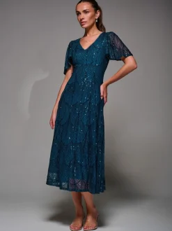 Blauw - Jolie Moi Sequin Angel Sleeve Fit & Flare Midaxi Dress