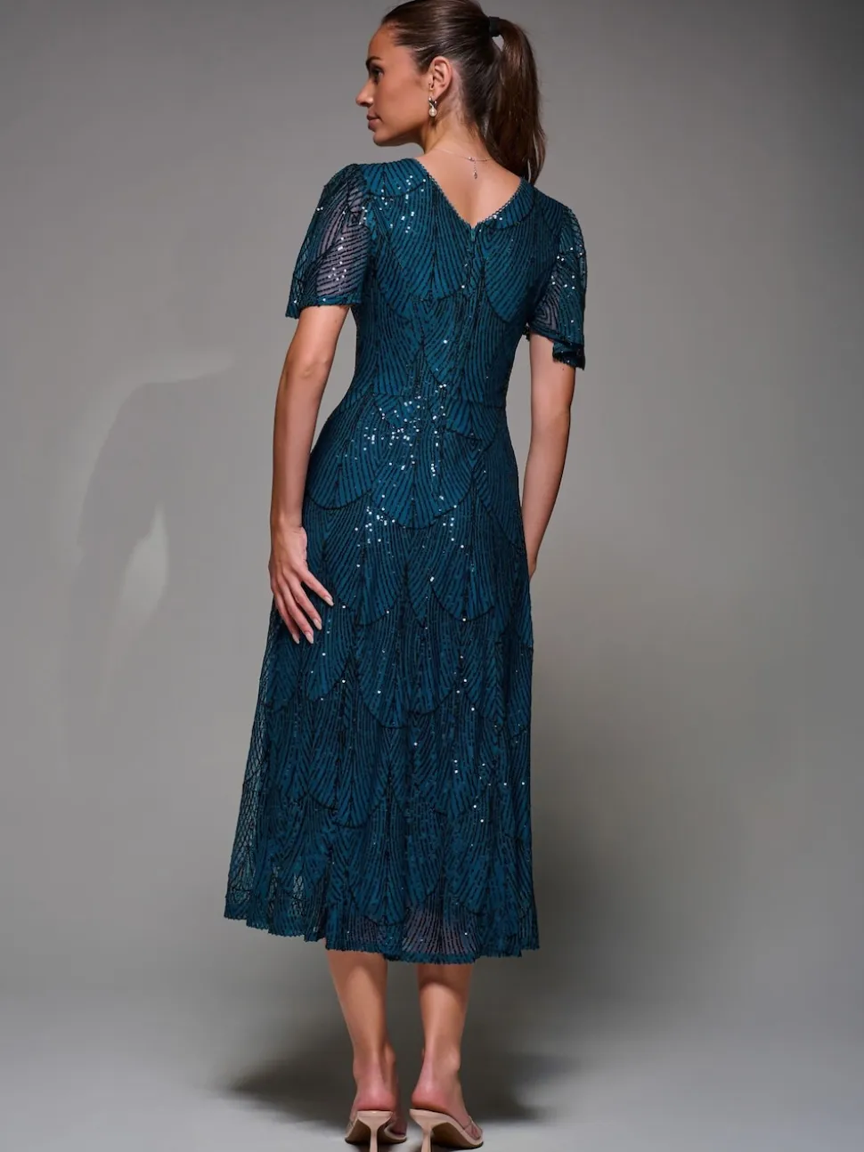 Blauw - Jolie Moi Sequin Angel Sleeve Fit & Flare Midaxi Dress