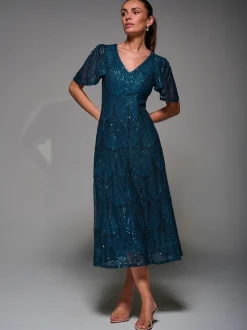 Blauw - Jolie Moi Sequin Angel Sleeve Fit & Flare Midaxi Dress