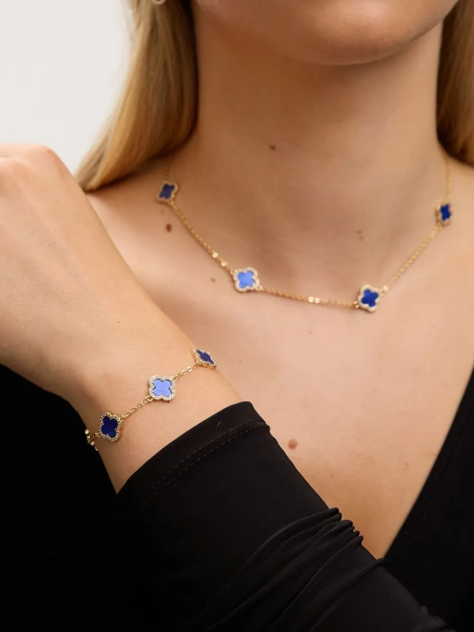 Blauw - Jon Richard vergulde en Jet Station klaver ketting