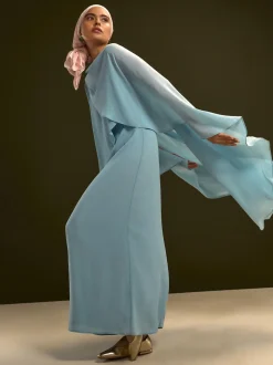 Blauw - Lange jurk met cape