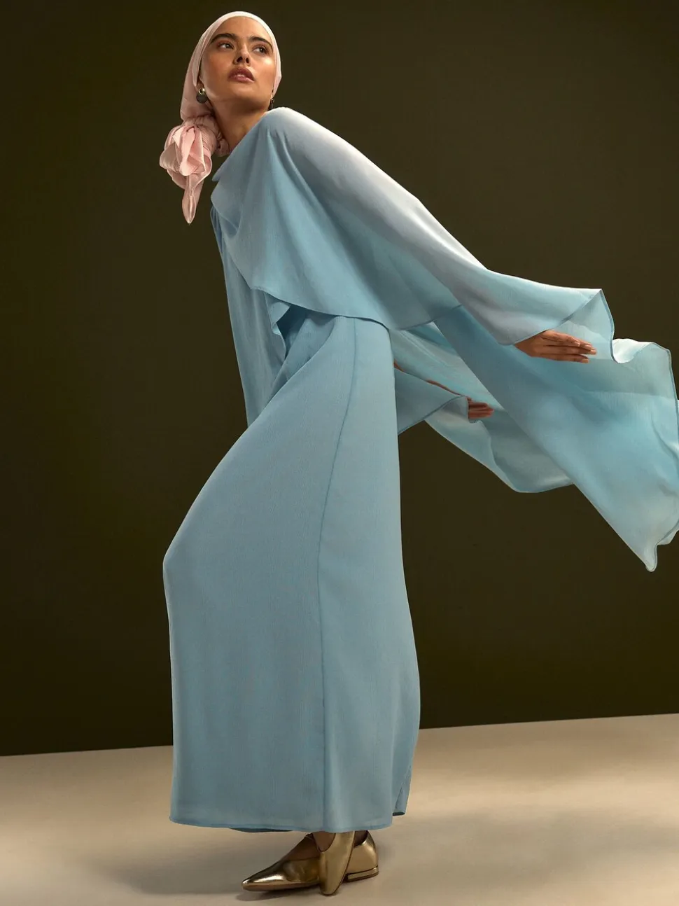 Blauw - Lange jurk met cape