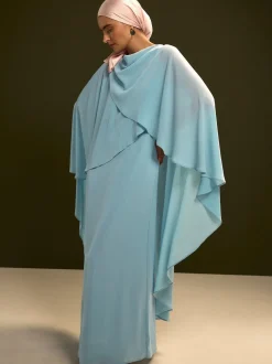 Blauw - Lange jurk met cape
