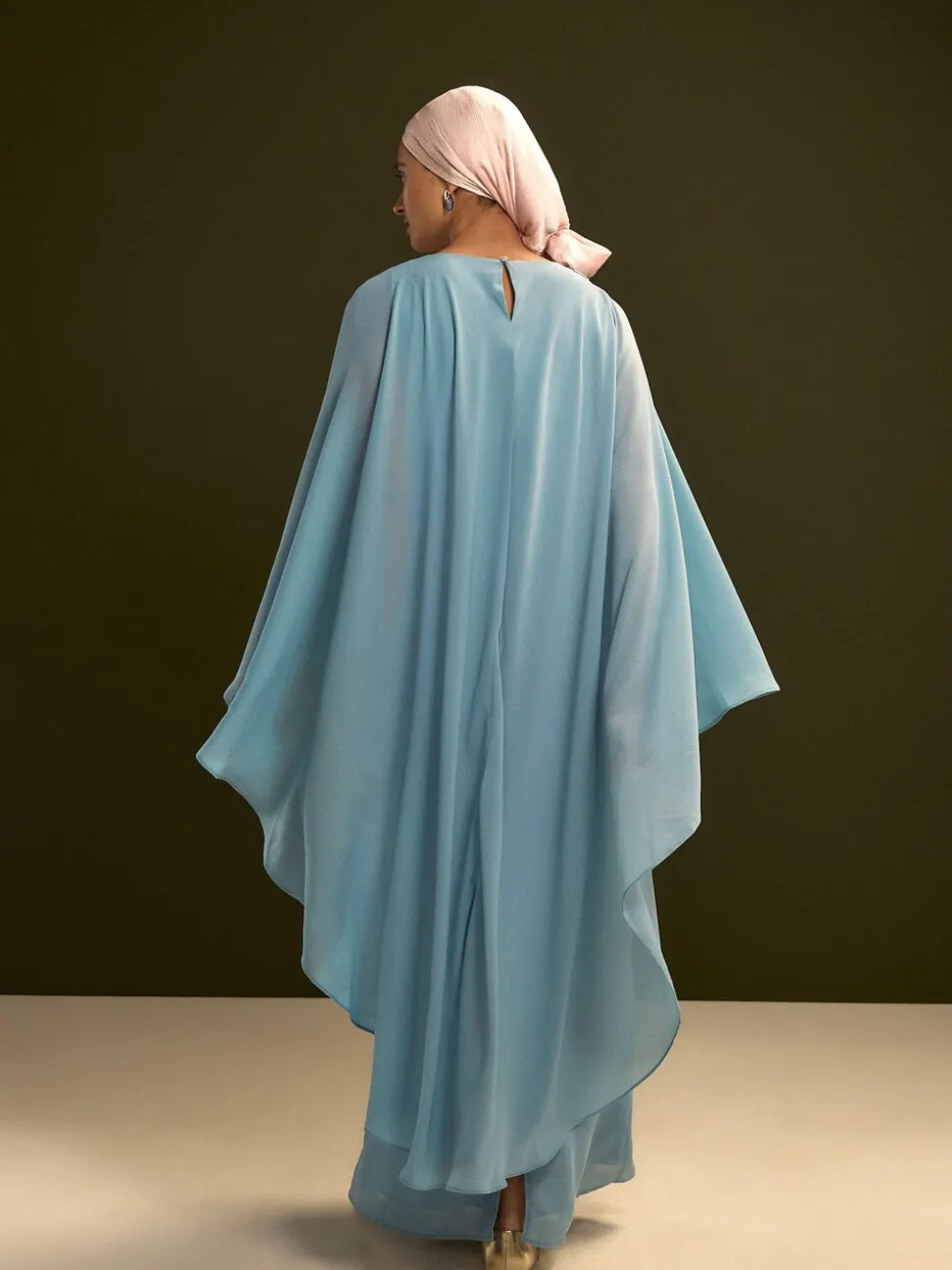 Blauw - Lange jurk met cape