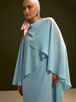 Blauw - Lange jurk met cape