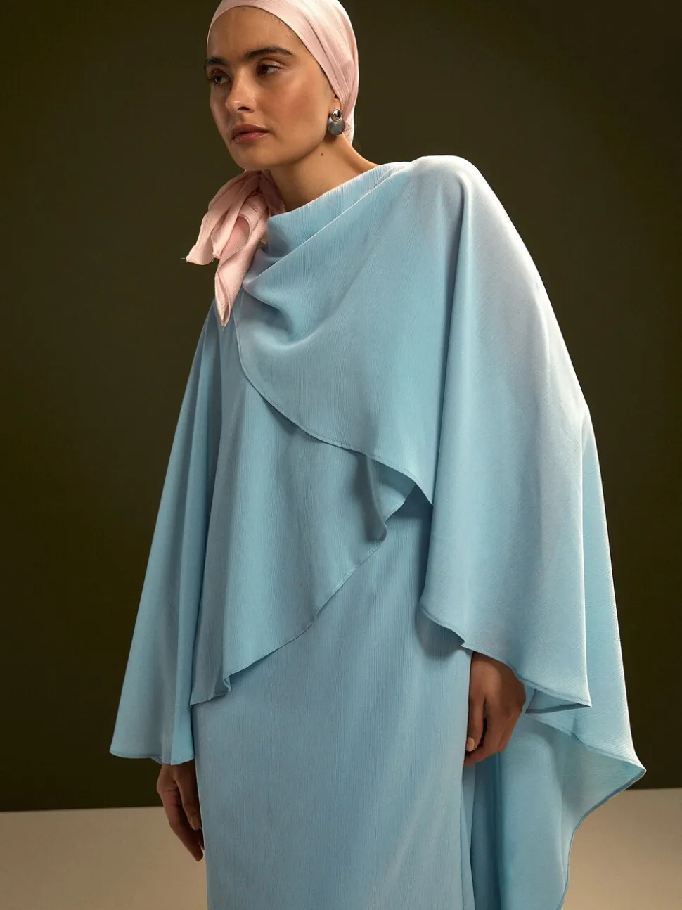 Blauw - Lange jurk met cape