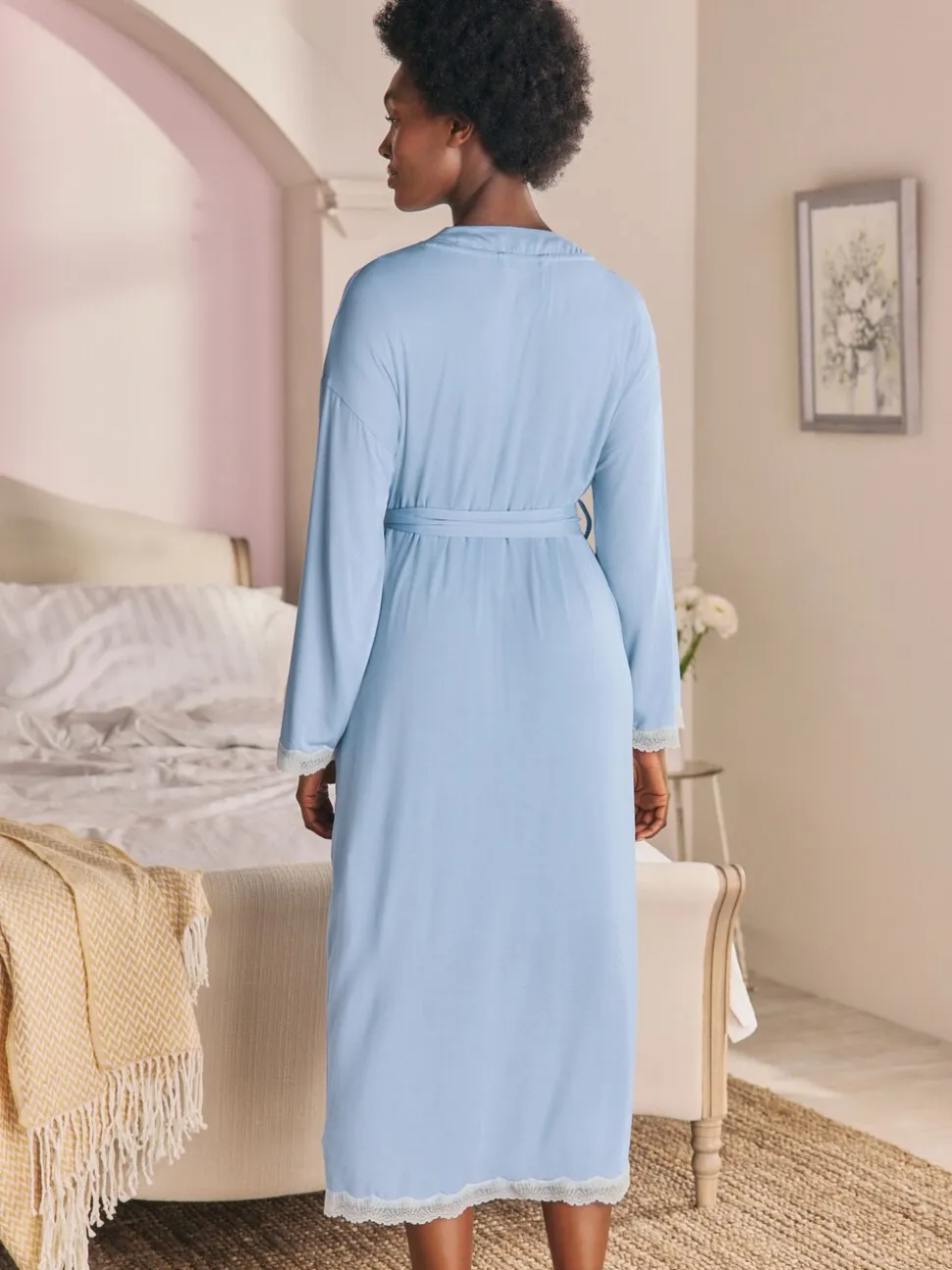 Blauw - Laura Ashley - Modal kamerjas met kanten afwerking