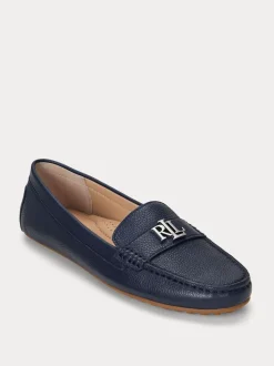 Blauw - Lauren Ralph Lauren instappers van gekorreld leer