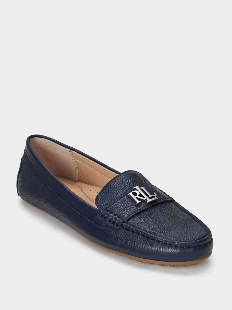 Blauw - Lauren Ralph Lauren instappers van gekorreld leer