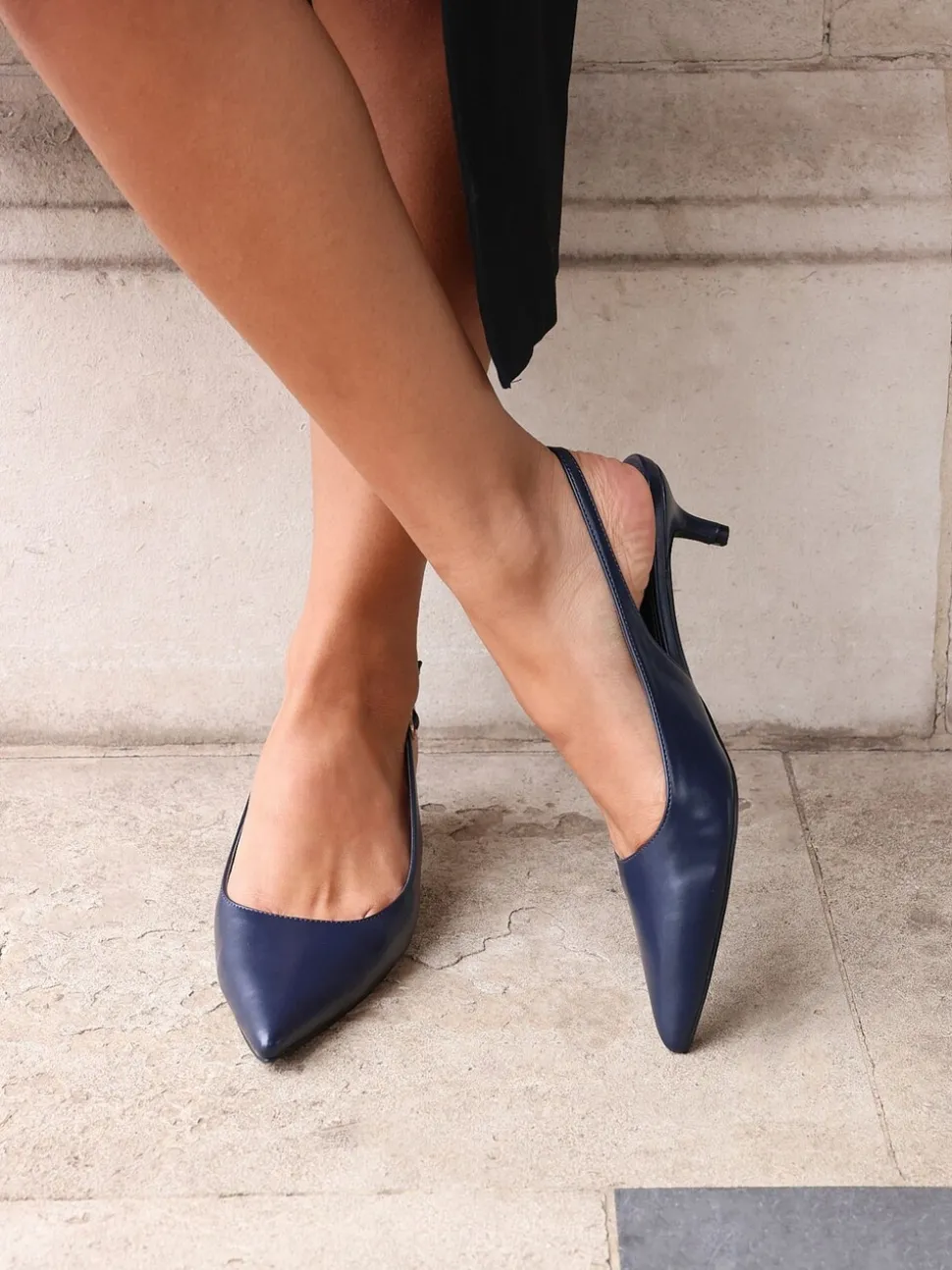 Blauw - Linzi Elvira slingback pumps met kleine hak