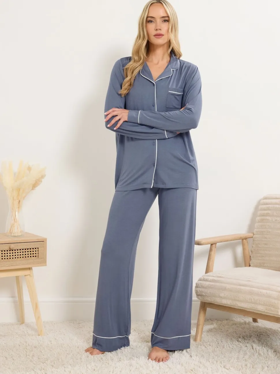 Blauw - Long Tall Sally Long Sleeve Pyjamas Set