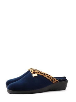 Blauw - Lunar Michelle Animal Print Trim Wedged Mule Slippers
