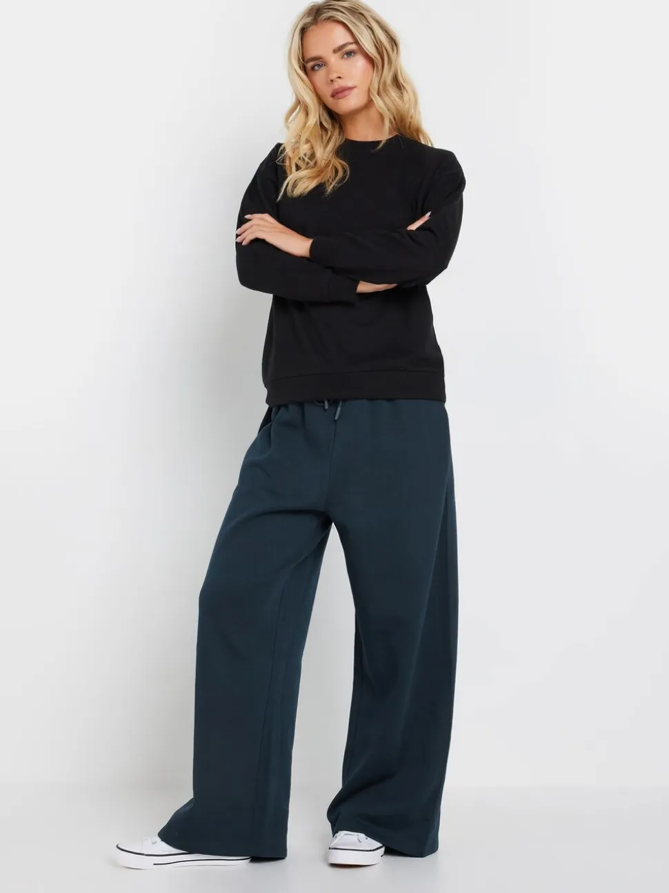 Blauw - M&Co - Joggingbroek met wijde pijpen