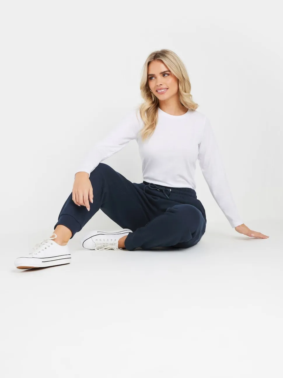 Blauw - M&Co Petite joggingbroek met boorden