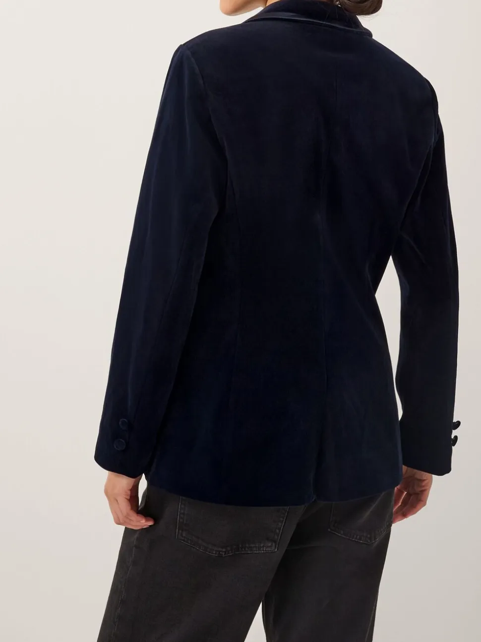 Blauw - Monsoon Mila Single Breasted Velvet Blazer