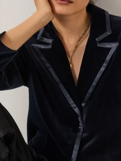 Blauw - Monsoon Mila Single Breasted Velvet Blazer