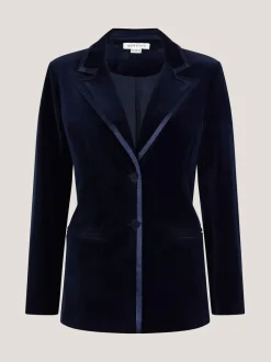 Blauw - Monsoon Mila Single Breasted Velvet Blazer