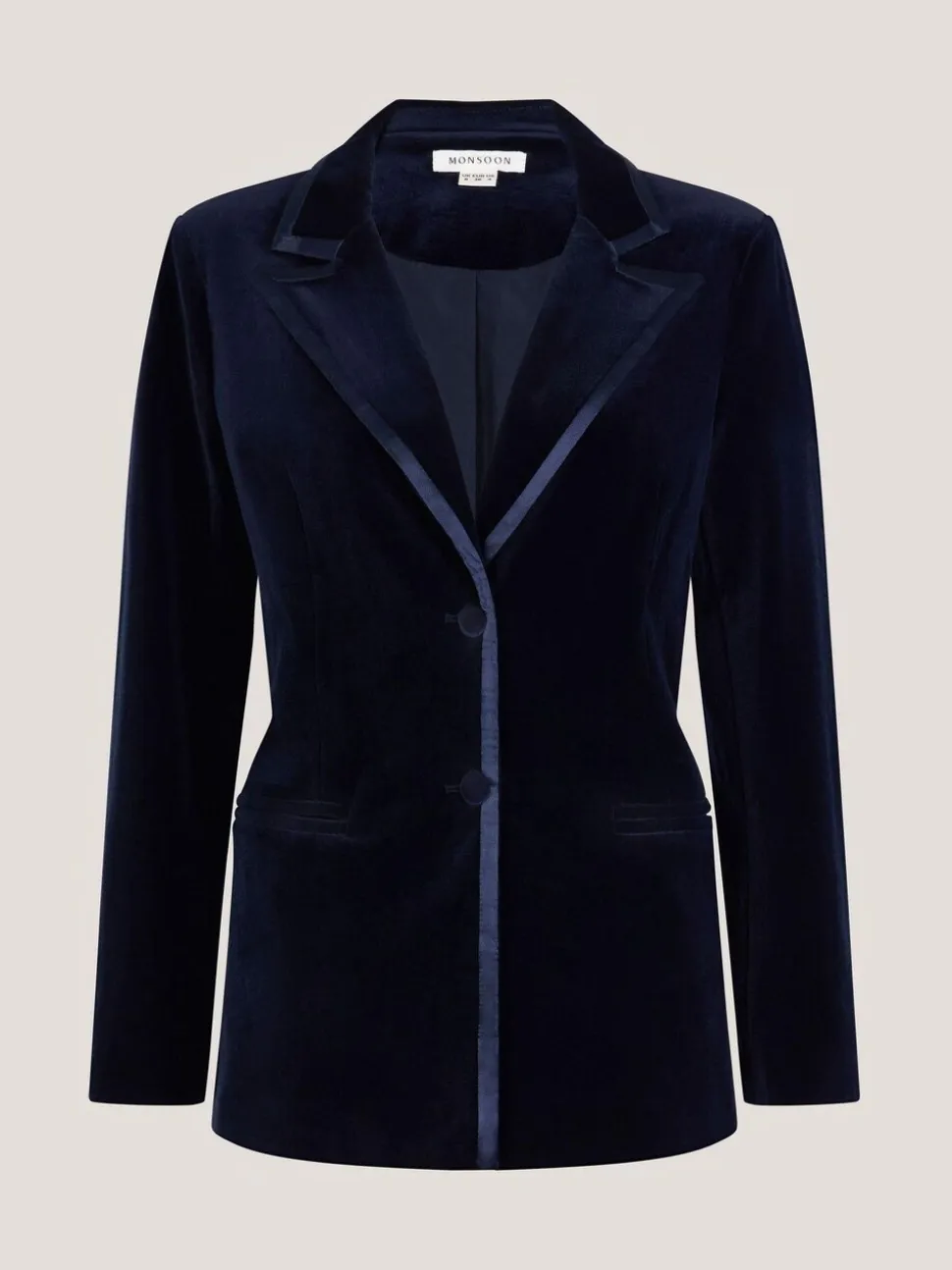 Blauw - Monsoon Mila Single Breasted Velvet Blazer