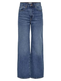 Blauw - ONLY - Jeans met hoge taille, wijde pijpen en rozenprint