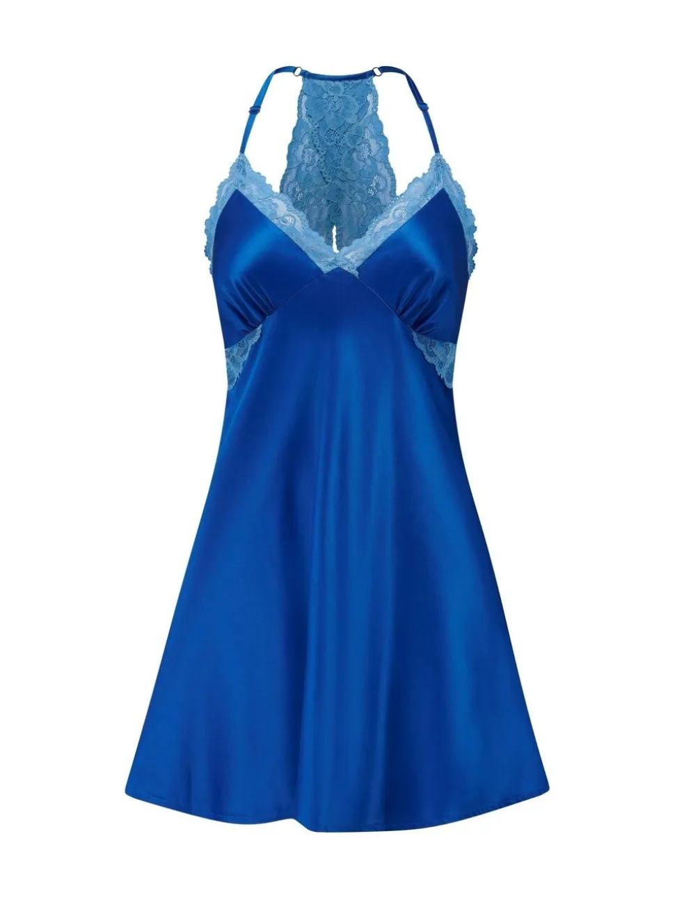 Blauw - Pour Moi Dusk satijnen nachthemd met kant