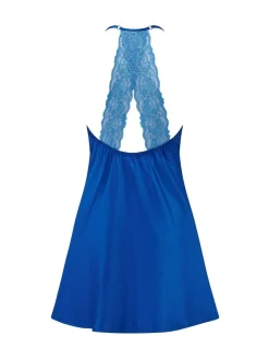 Blauw - Pour Moi Dusk satijnen nachthemd met kant